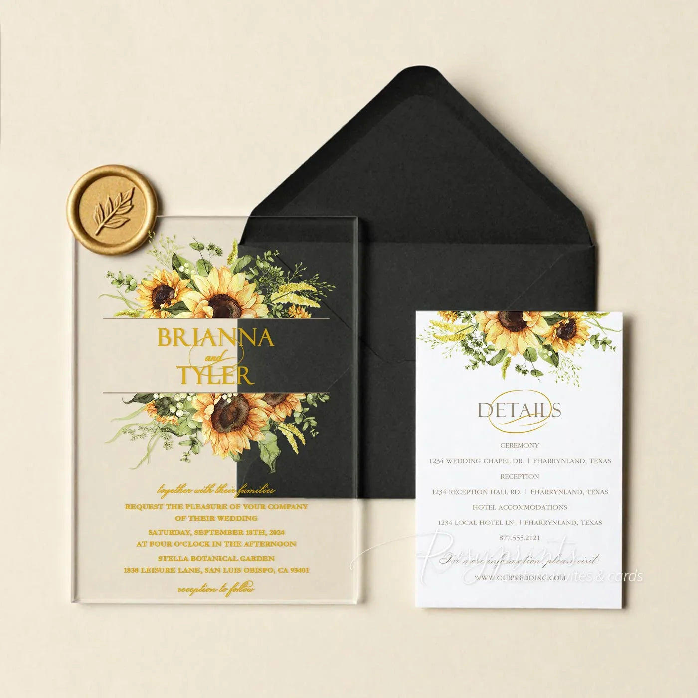 country sunflower acrylic wedding invitations ROSYA24