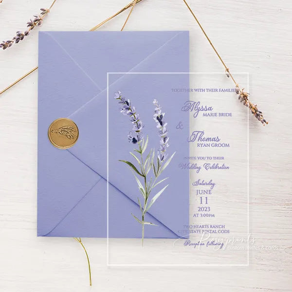 lavender purple flower acrylic wedding invitations ROSYA07 - Rosy Prints