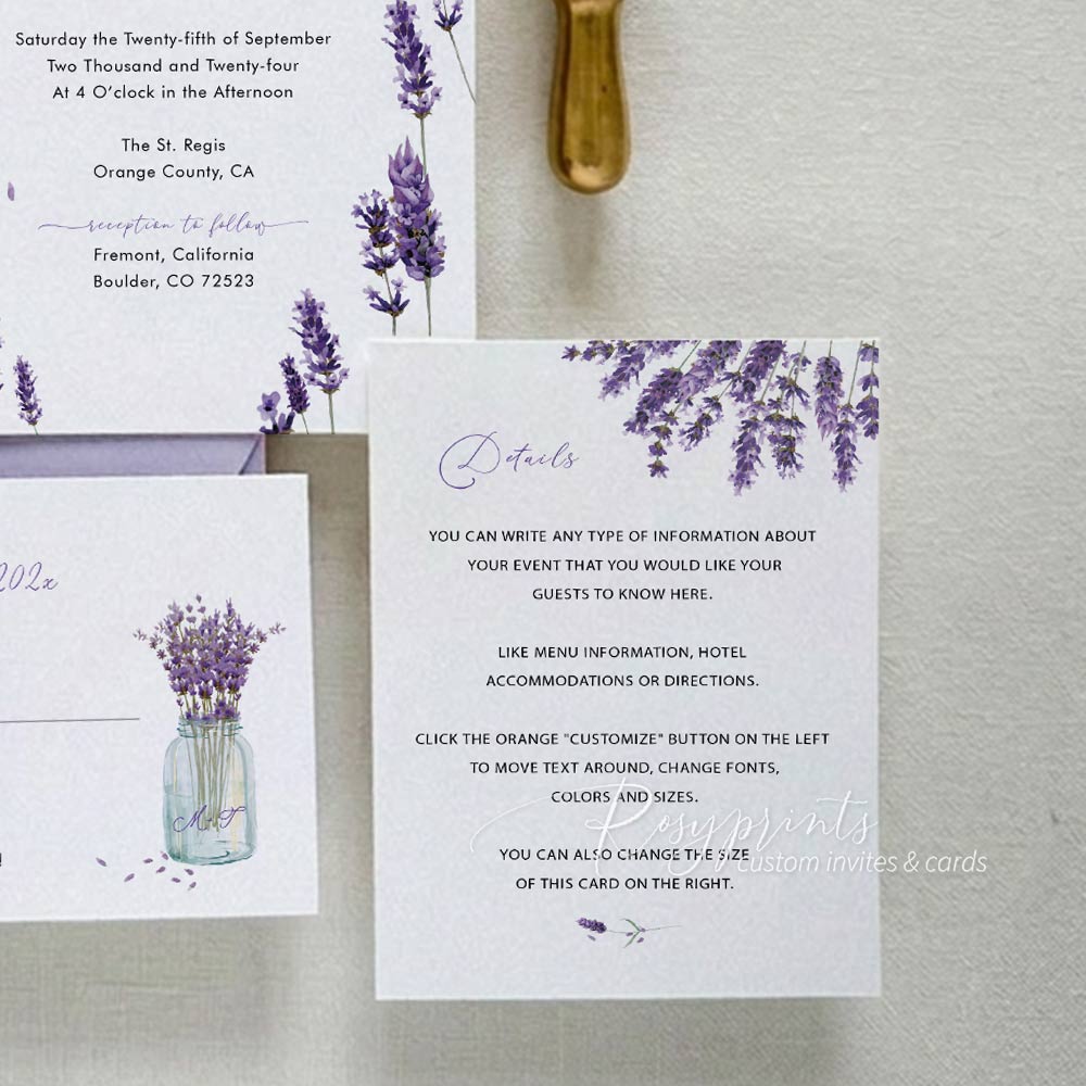 country lavender purple floral wedding invitations