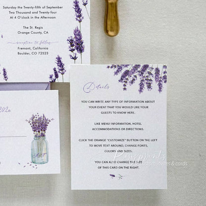 country lavender purple floral wedding invitations