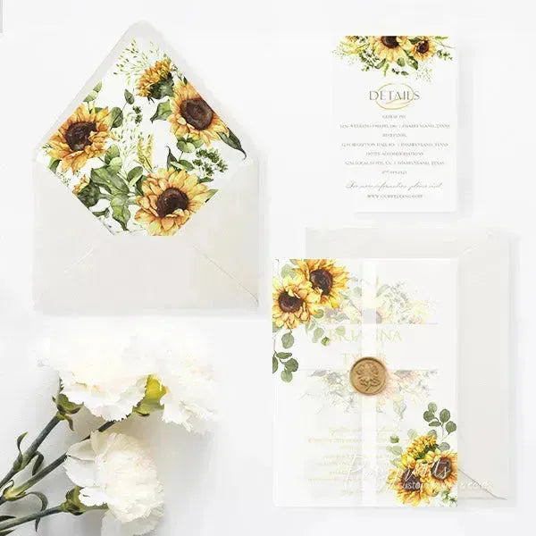 country sunflower acrylic wedding invitations ROSYA24 - Rosy Prints