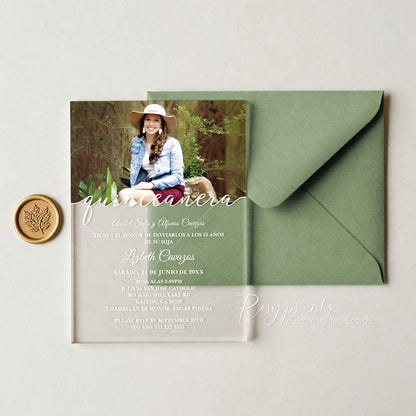 custom clear acrylic quince invitations with picture ROSYA42