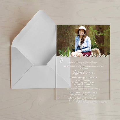 custom clear acrylic quince invitations with picture ROSYA42