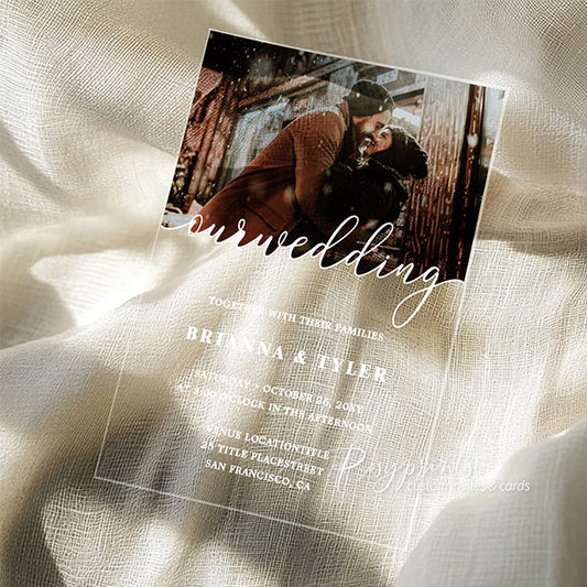 simple acrylic wedding invitations with custom picture