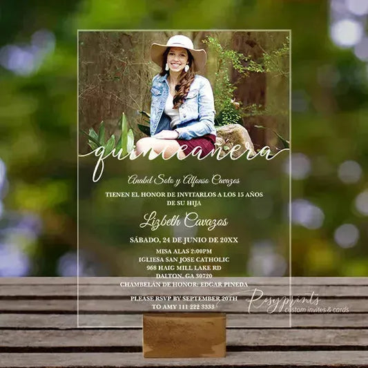 custom clear acrylic quince invitations with picture ROSYA42 - Rosy Prints