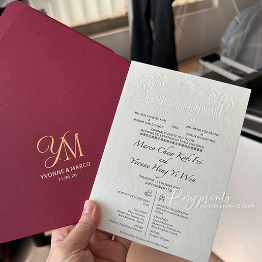 letter press wedding invites with custom venue sketch