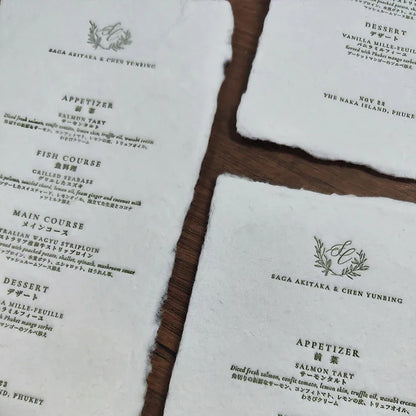 deckled edge letterpress wedding menu handmade paper 