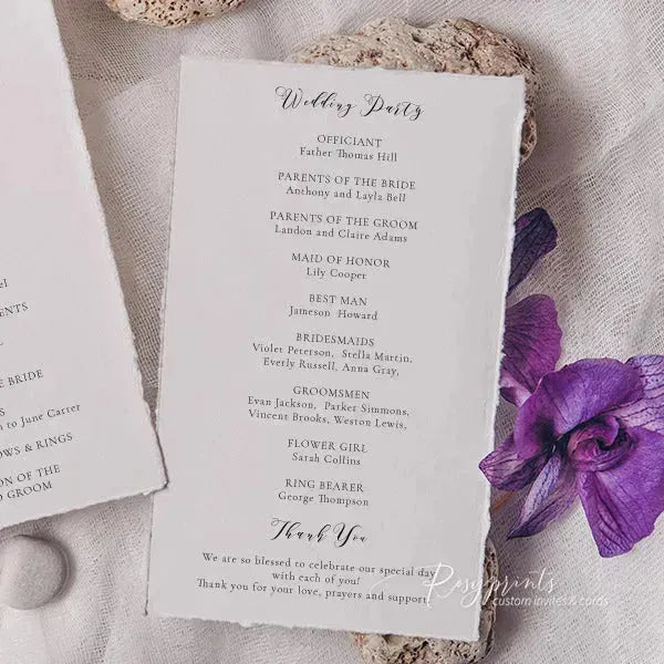 simple elegant deckled edge wedding program ROSYWP01 - Rosy Prints