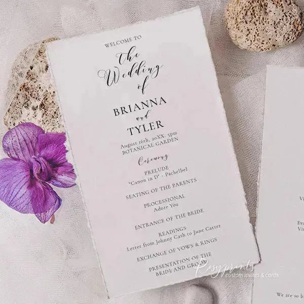 simple elegant deckled edge wedding program ROSYWP01 - Rosy Prints