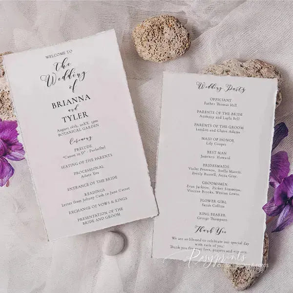 simple elegant deckled edge wedding program ROSYWP01 - Rosy Prints