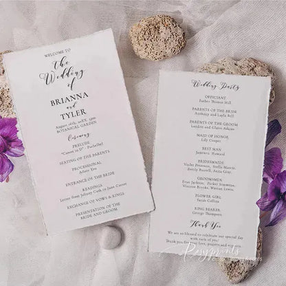 simple elegant deckled edge wedding program ROSYWP01 - Rosy Prints