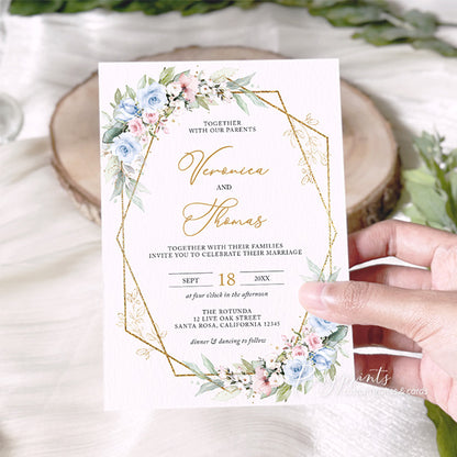 rustic dusty blue dusty rose vellum floral wedding invitations