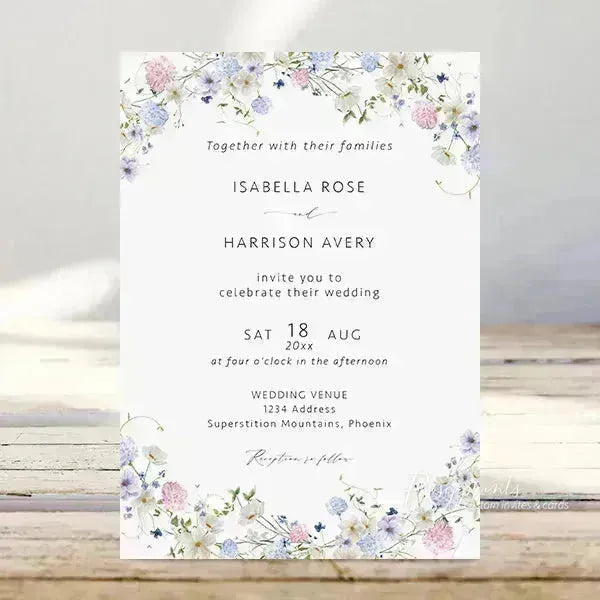 dusty blue and purple wildflower wedding invitations ROSYP02 - Rosy Prints