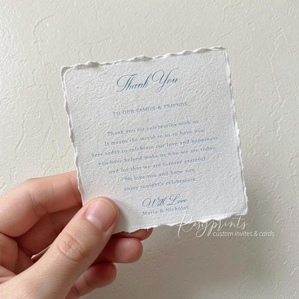 vintage blue floral twined letterpress wedding invitations