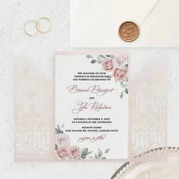 dusty rose floral pink wedding invitations ROSG04 - Rosy Prints
