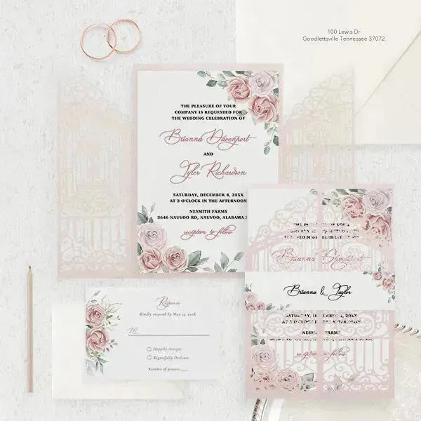 dusty rose floral pink wedding invitations ROSG04 - Rosy Prints