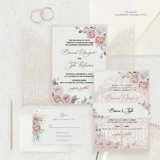 dusty rose floral pink wedding invitations ROSG04 - Rosy Prints