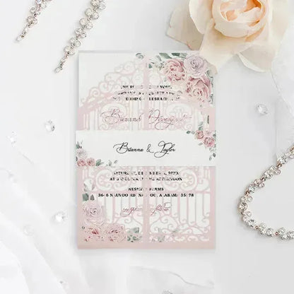 dusty rose floral pink wedding invitations ROSG04 - Rosy Prints
