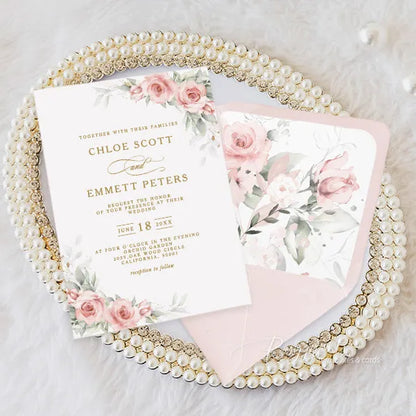 dusty rose pink floral vellum wedding invitations