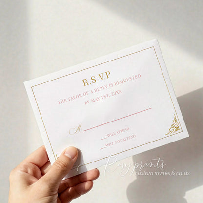 dusty pink and gold foil crest mirror acrylic wedding invitations