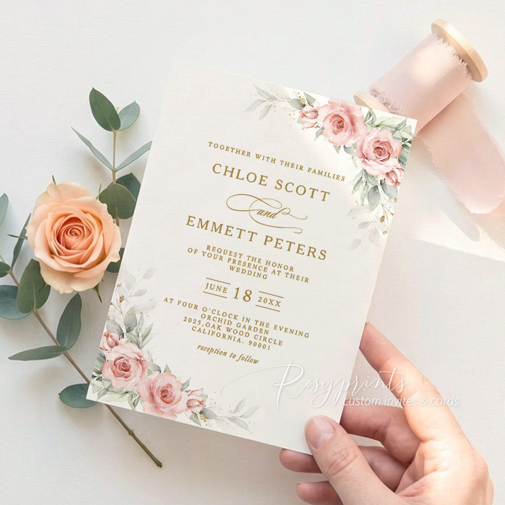 dusty rose pink floral vellum paper wedding invitations