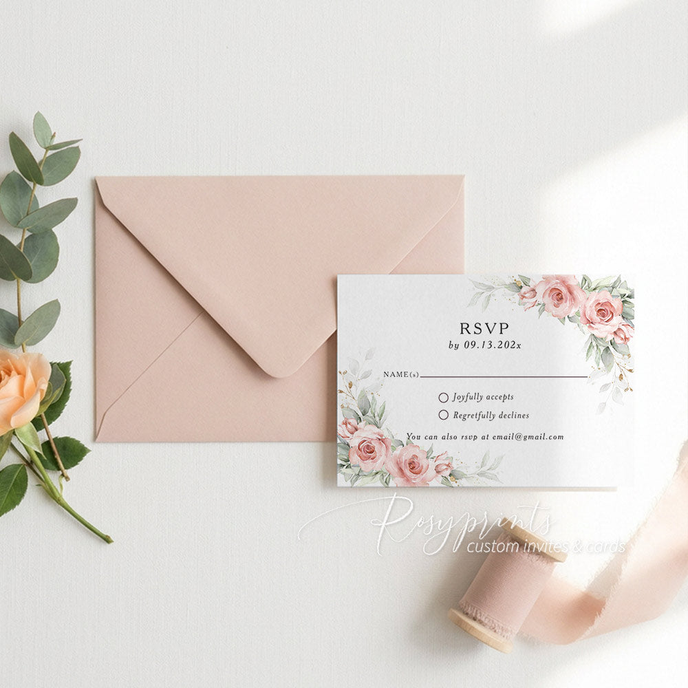 dusty rose pink floral vellum paper wedding invitations