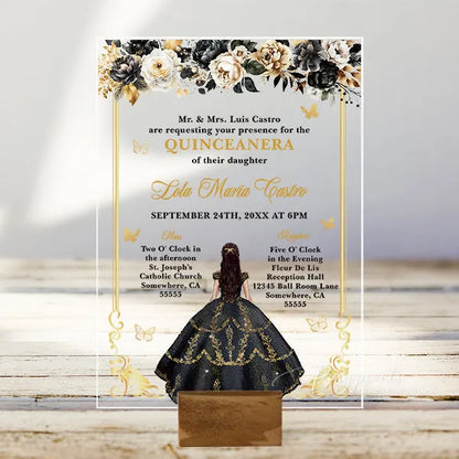 white black and gold acrylic quinceanera sweet 16 invitations ROSYA109