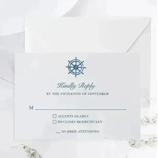 elegant nautical beach navy blue wedding invitations ROSYP37 - Rosy Prints