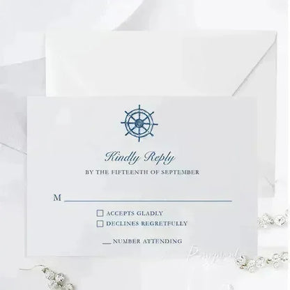 elegant nautical beach navy blue wedding invitations ROSYP37 - Rosy Prints