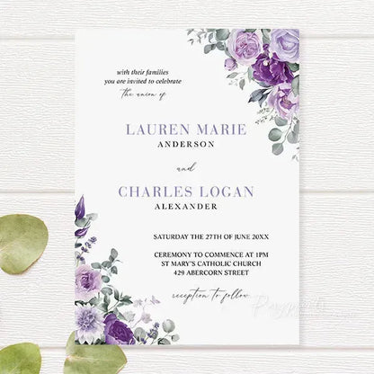 lilac and purple floral wedding invitations RPFLAT20 - Rosy Prints