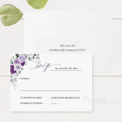 lilac and purple floral wedding invitations RPFLAT20 - Rosy Prints