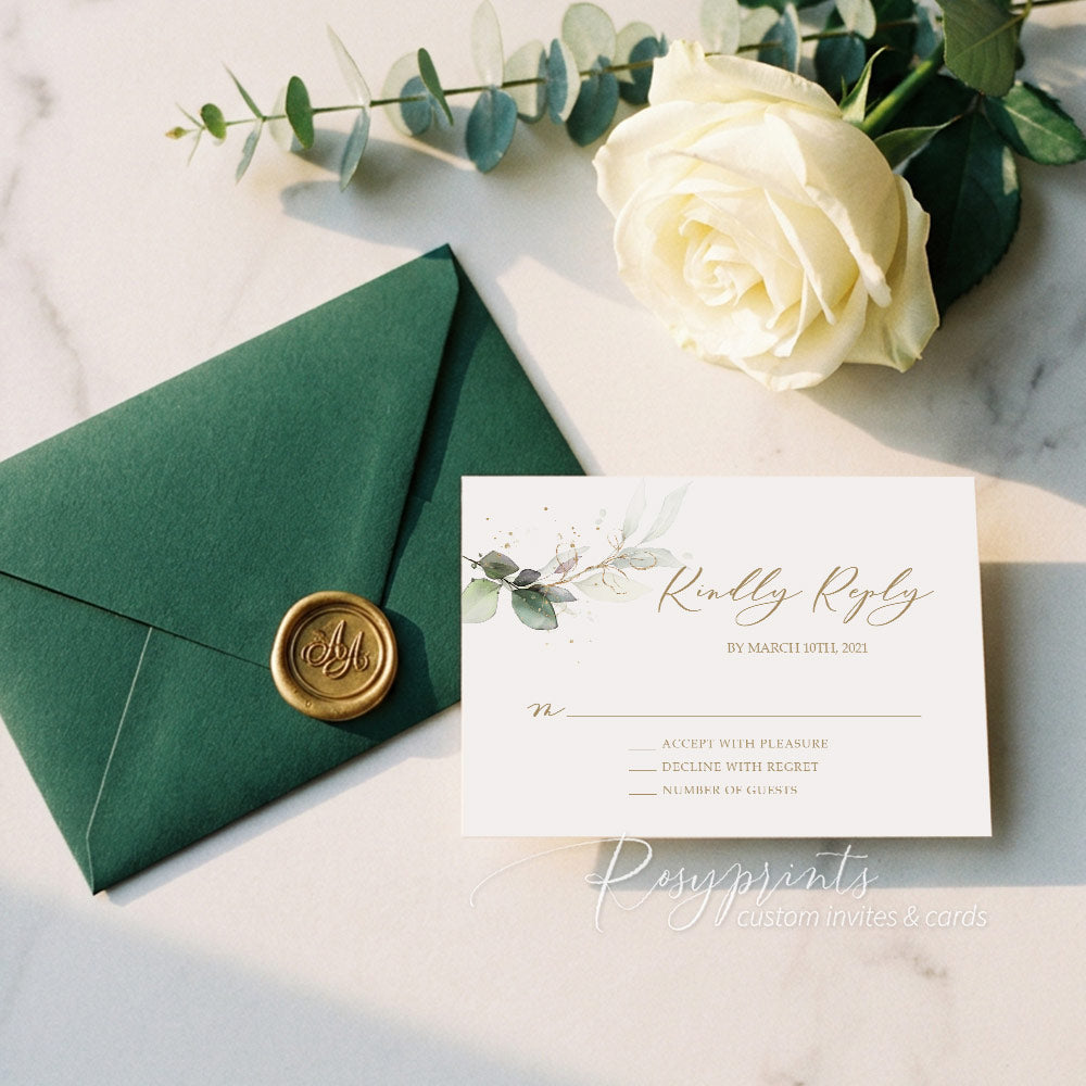 elegant sage green gold vellum paper wedding invitations