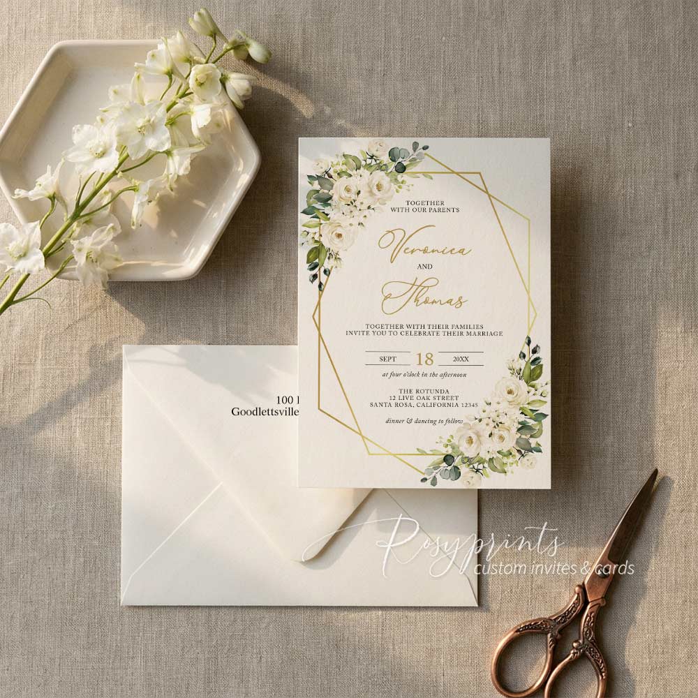 elegant white and ivory floral vellum paper wedding invitations