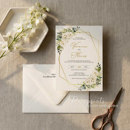 elegant white and ivory floral vellum paper wedding invitations