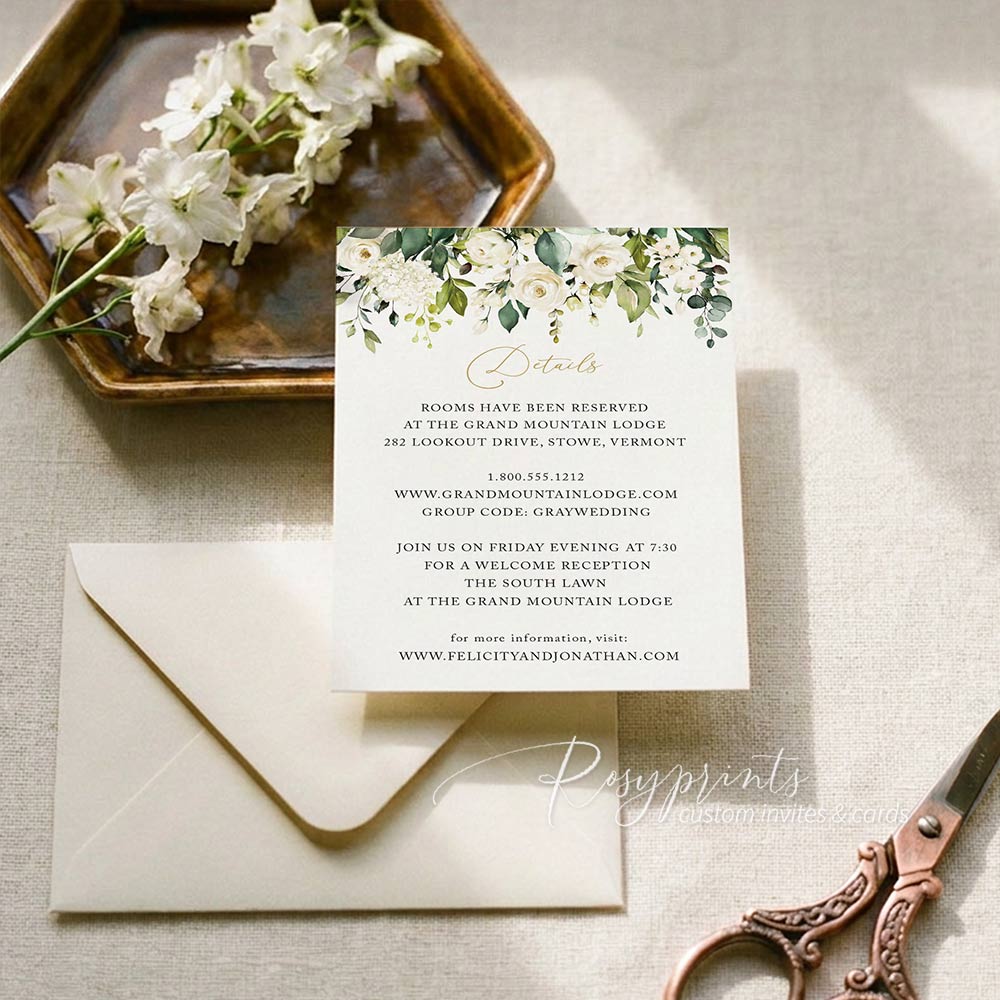 elegant white and ivory floral vellum paper wedding invitations