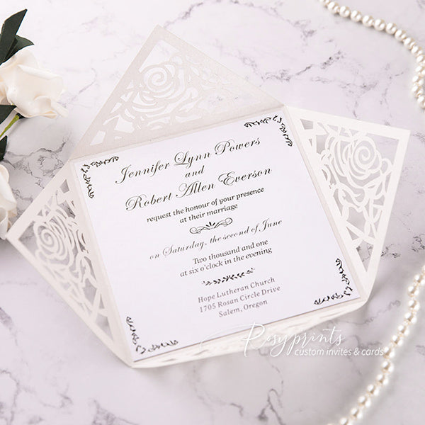 affordable black and white rose pocket wedding invitations