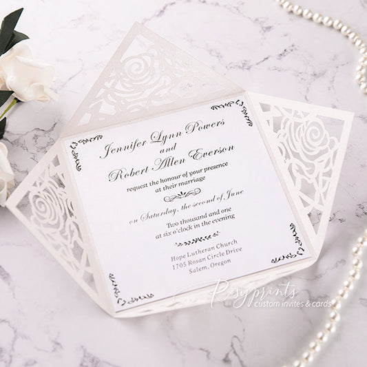 affordable black and white rose pocket wedding invitations