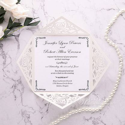 affordable black and white rose pocket wedding invitations