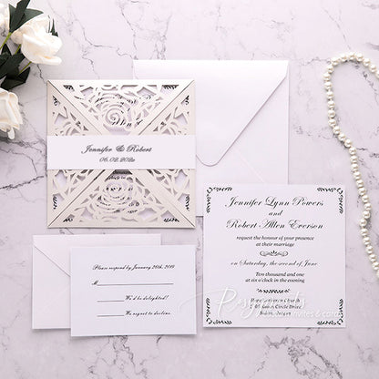 affordable black and white rose pocket wedding invitations