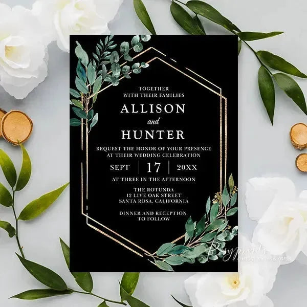 Black and Emerald Green Invitations for Formal Wedding