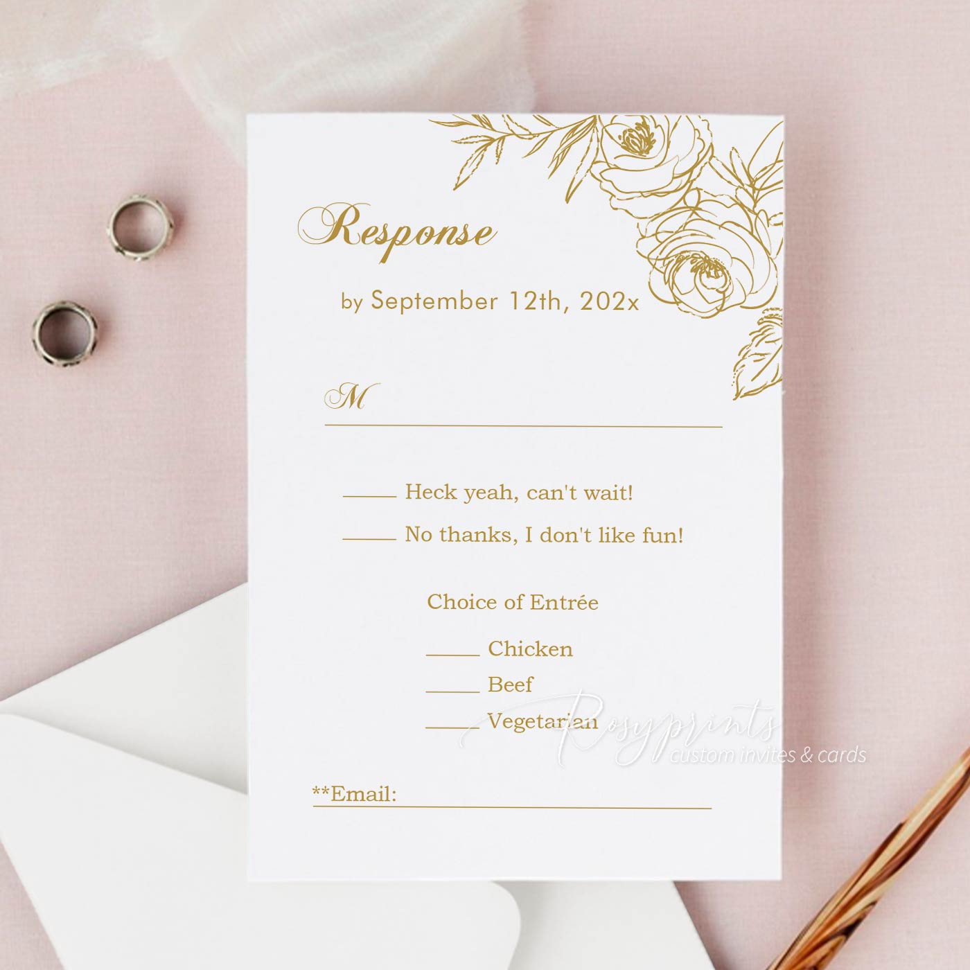 gold flowers rsvp cards