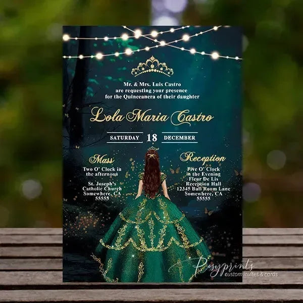 enchanted forest quinceanera invitations, green birthday invitations Rosy Prints enchanted forest quinceanera invitations, green birthday invitations Rosy Prints