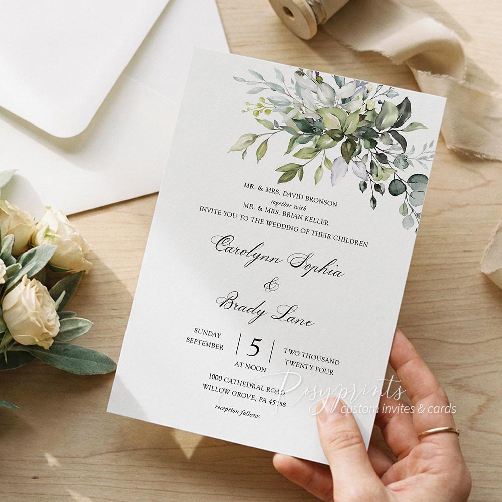 eucalyptus sage green vellum paper wedding invitations