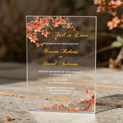 fall maple leaf clear acrylic wedding invitations