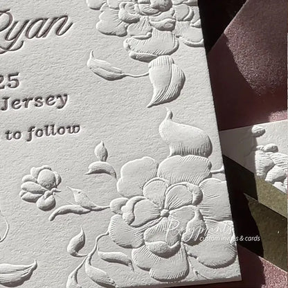 blind floral embossed letterpress wedding invitations