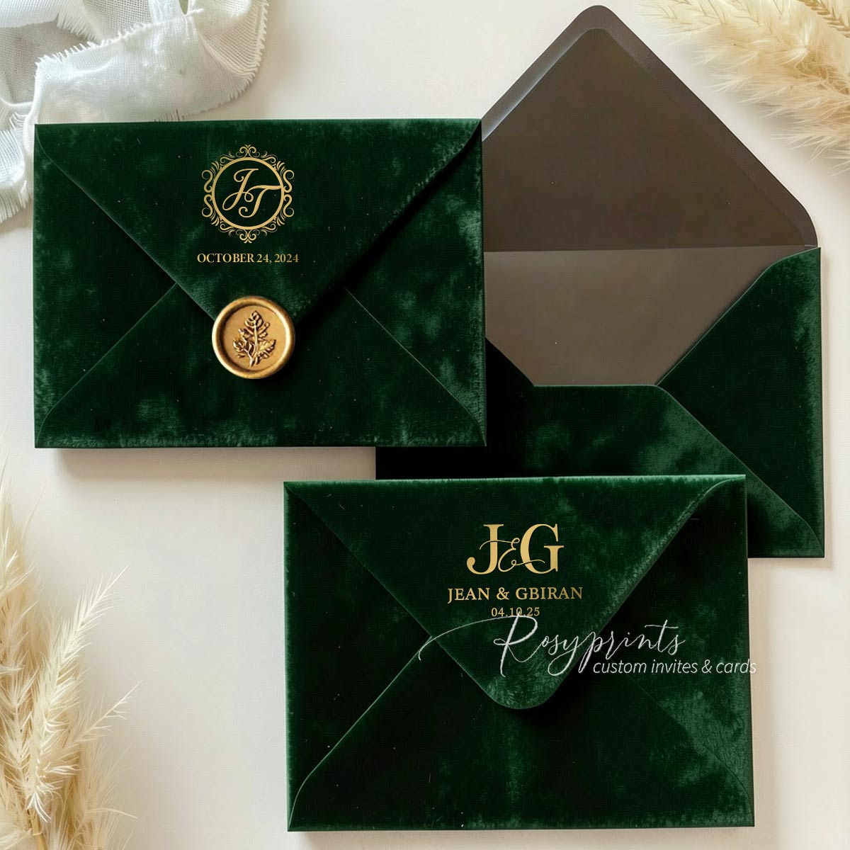 velvet envelope with foil print for 5"X7" invitations