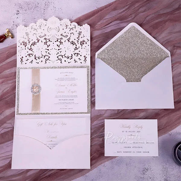 formal ivory and gold vintage wedding invitations ROSYP61 - Rosy Prints