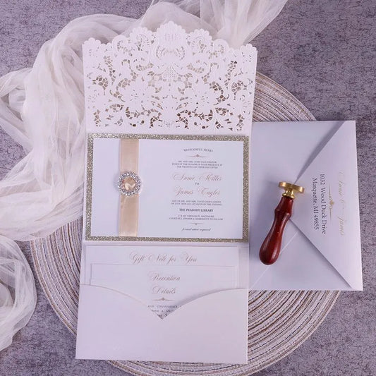 formal ivory and gold vintage wedding invitations ROSYP61 - Rosy Prints