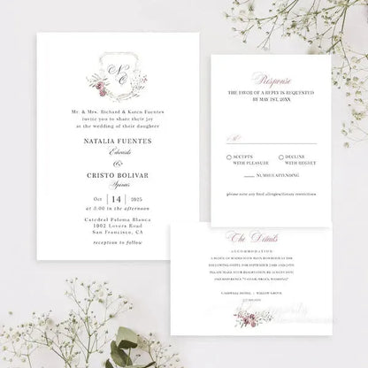 Rose gold blush dusty rose wedding invitations RPV13 - Rosy Prints