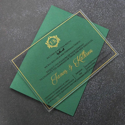 gold crest formal clear acrylic wedding invitations